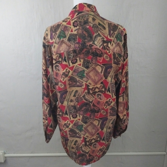 Linda Allard for Ellen Tracy Silk Multicolored Eclectic Print Long Sleeve Blouse - Picture 4 of 8